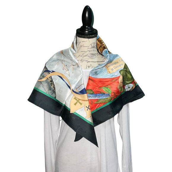 Hermes  Hermès CHRISTOPHE COLOMB DECOUVRE L’AMERIQUE 12 OCTOBRE 1492 SILK SCARF - Picture 3 of 16